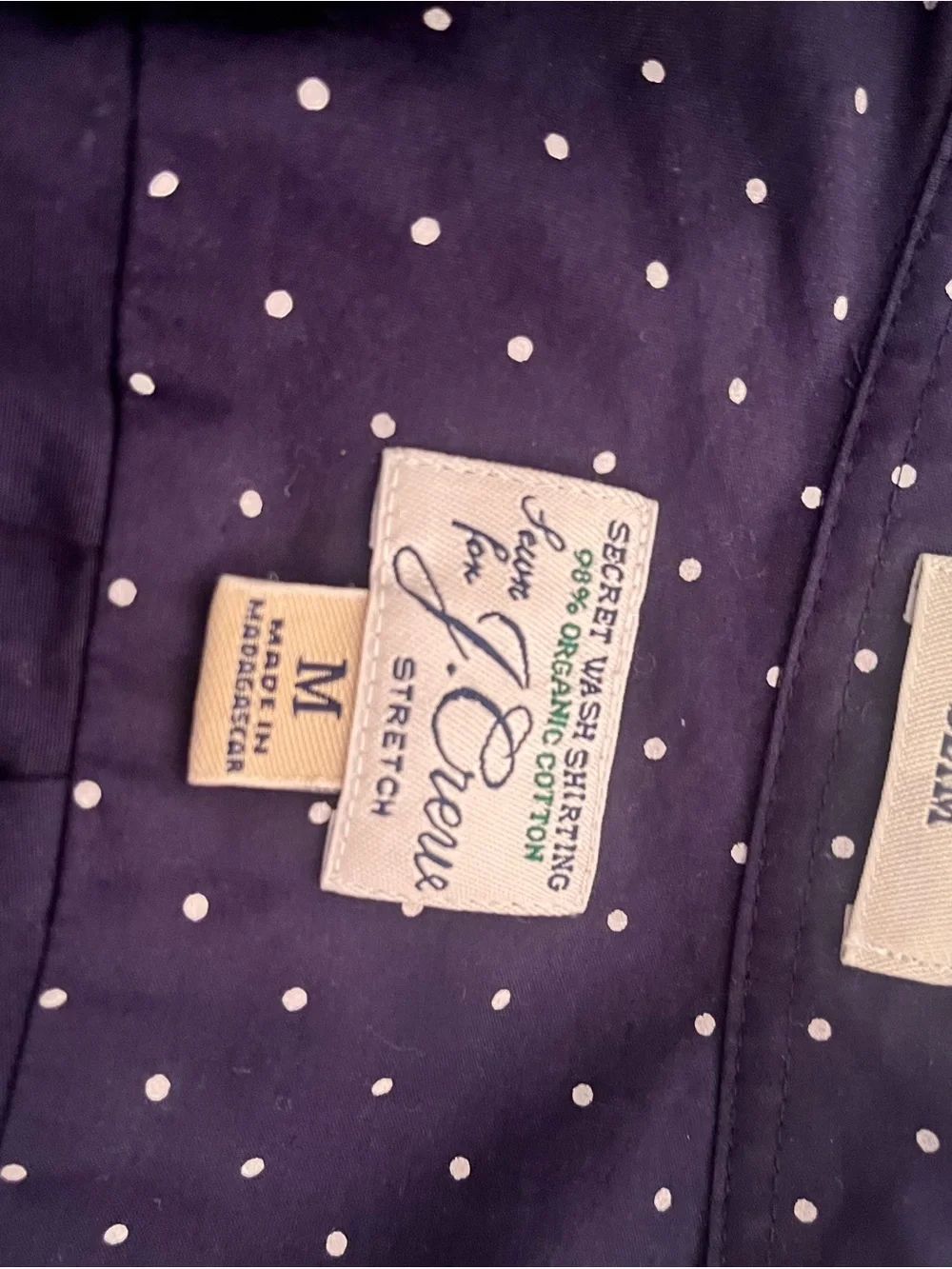 J. Crew Navy Button-Down Shirt with White Micro Dots